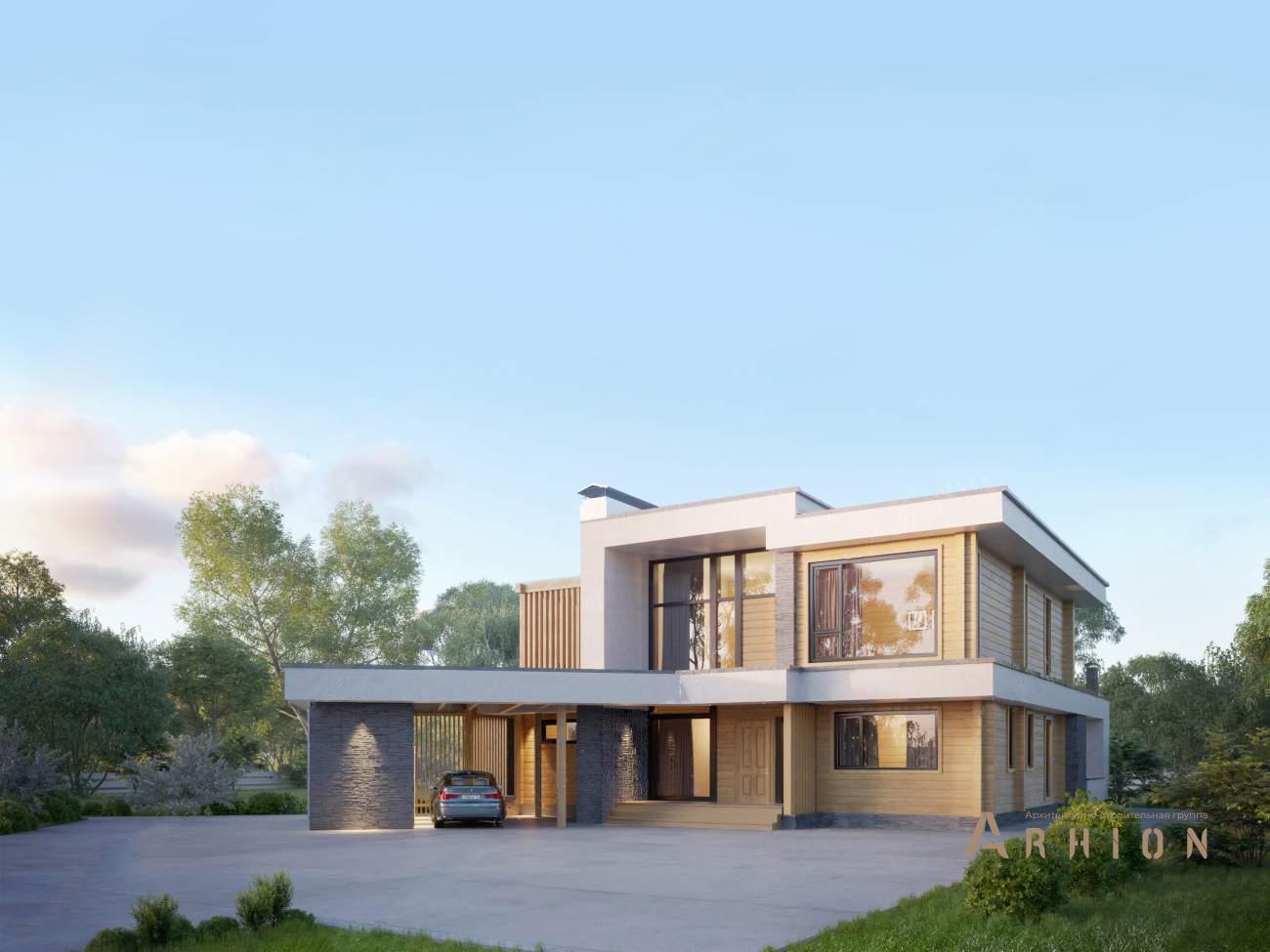 3. Проект двухэтажного дома в стиле хай-тек с плоской кровлей , rh-319, площадью - 328 кв c терассой, балконом, гаражом